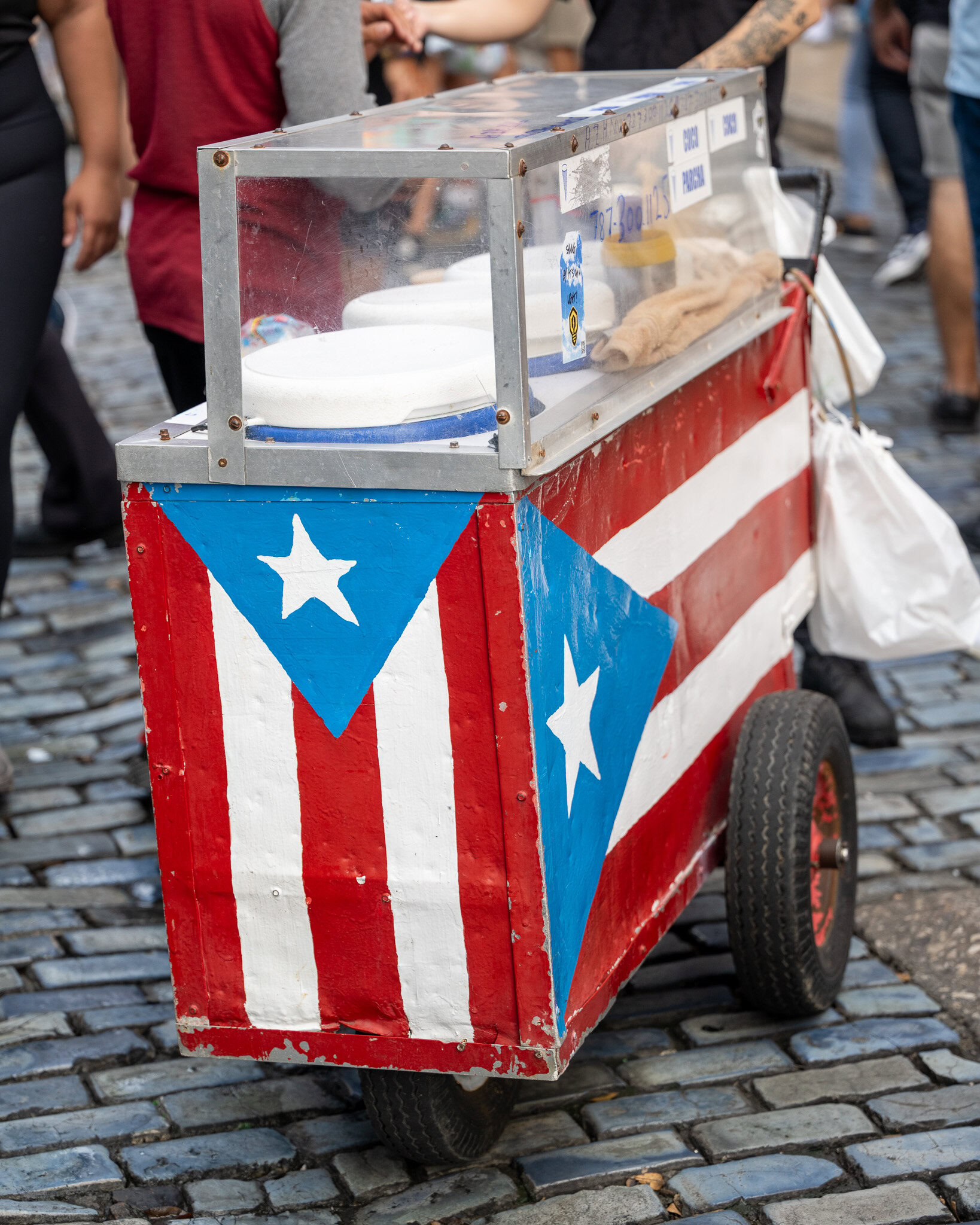 Traditional piragua cart painted with the Puerto Rican flag in Old San Juan