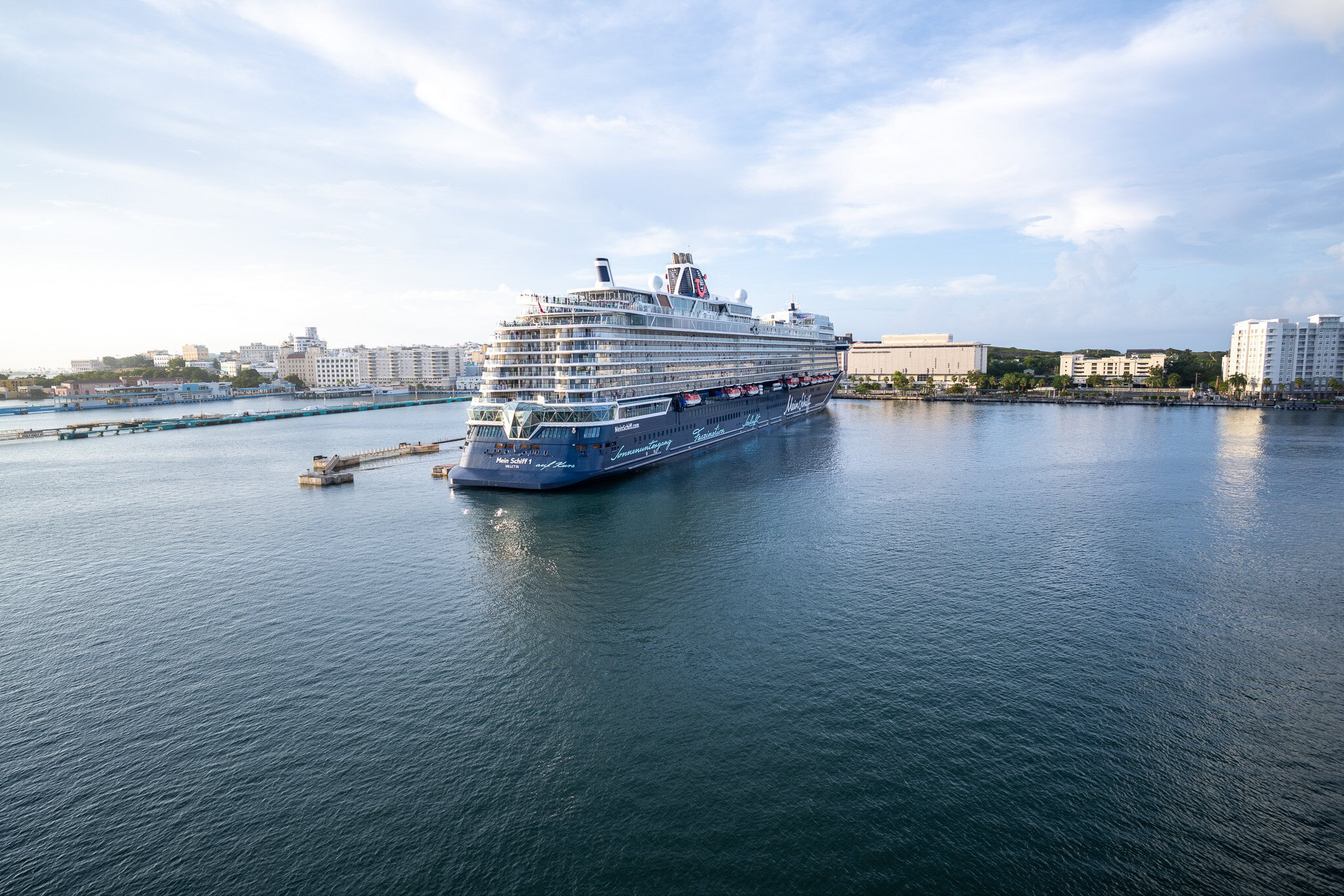San Juan Puerto Rico harbor view from Disney Magic cruise ship with another ship in distance