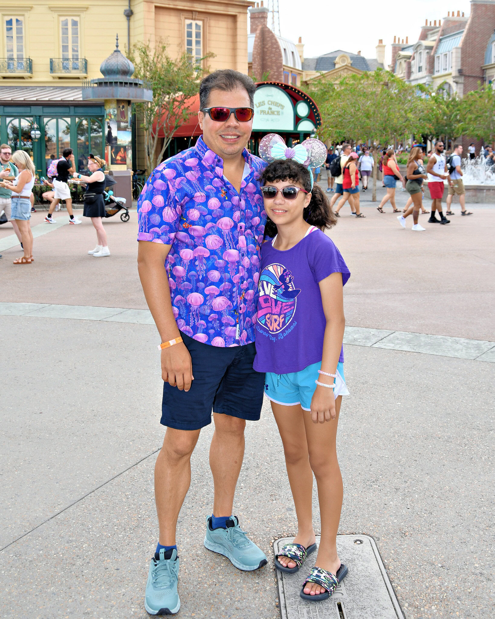 Ra&uacute;l and Daniela at the France Pavilion in EPCOT&rsquo;s World Showcase.