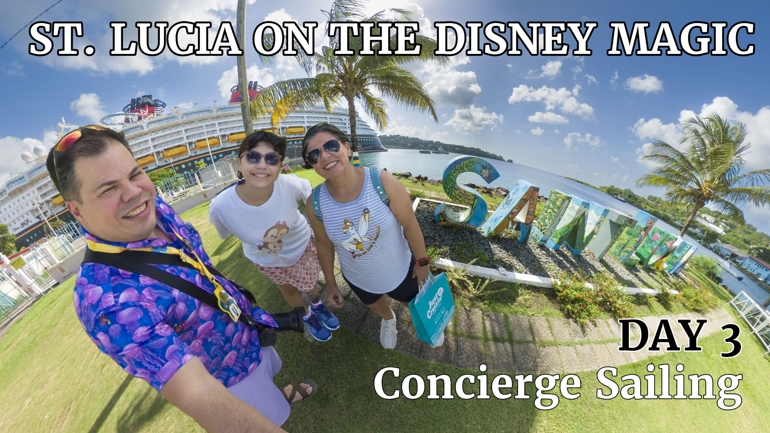Family visiting St. Lucia cruise port during a Disney Magic Concierge sailing