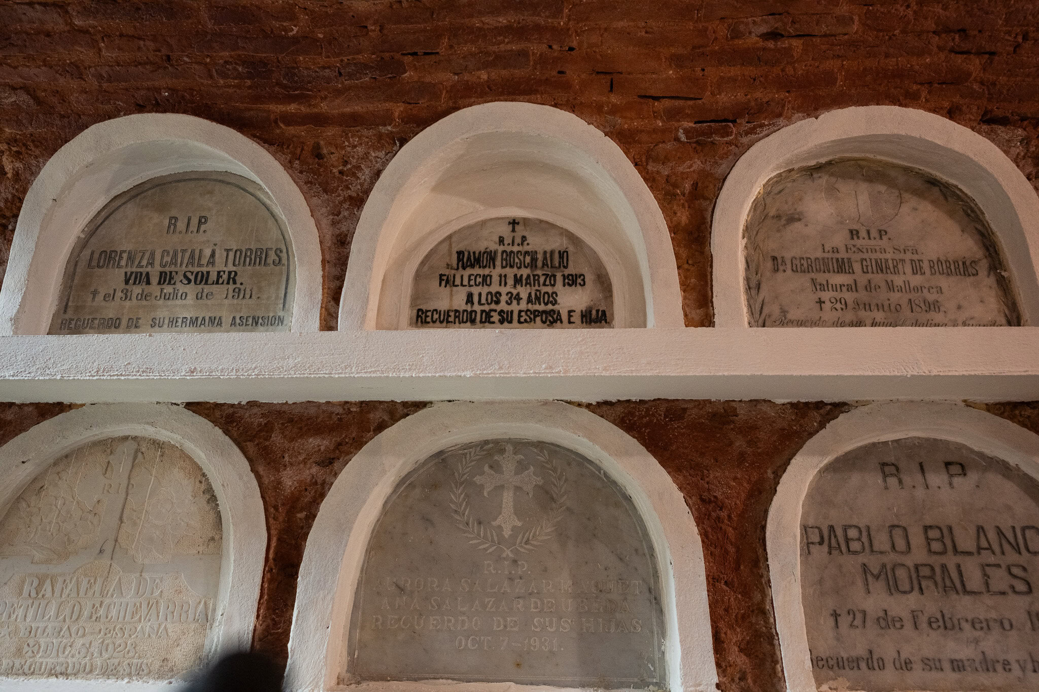 Historic burial niches inside the crypt beneath Parroquia San Francisco de Asís in Old San Juan