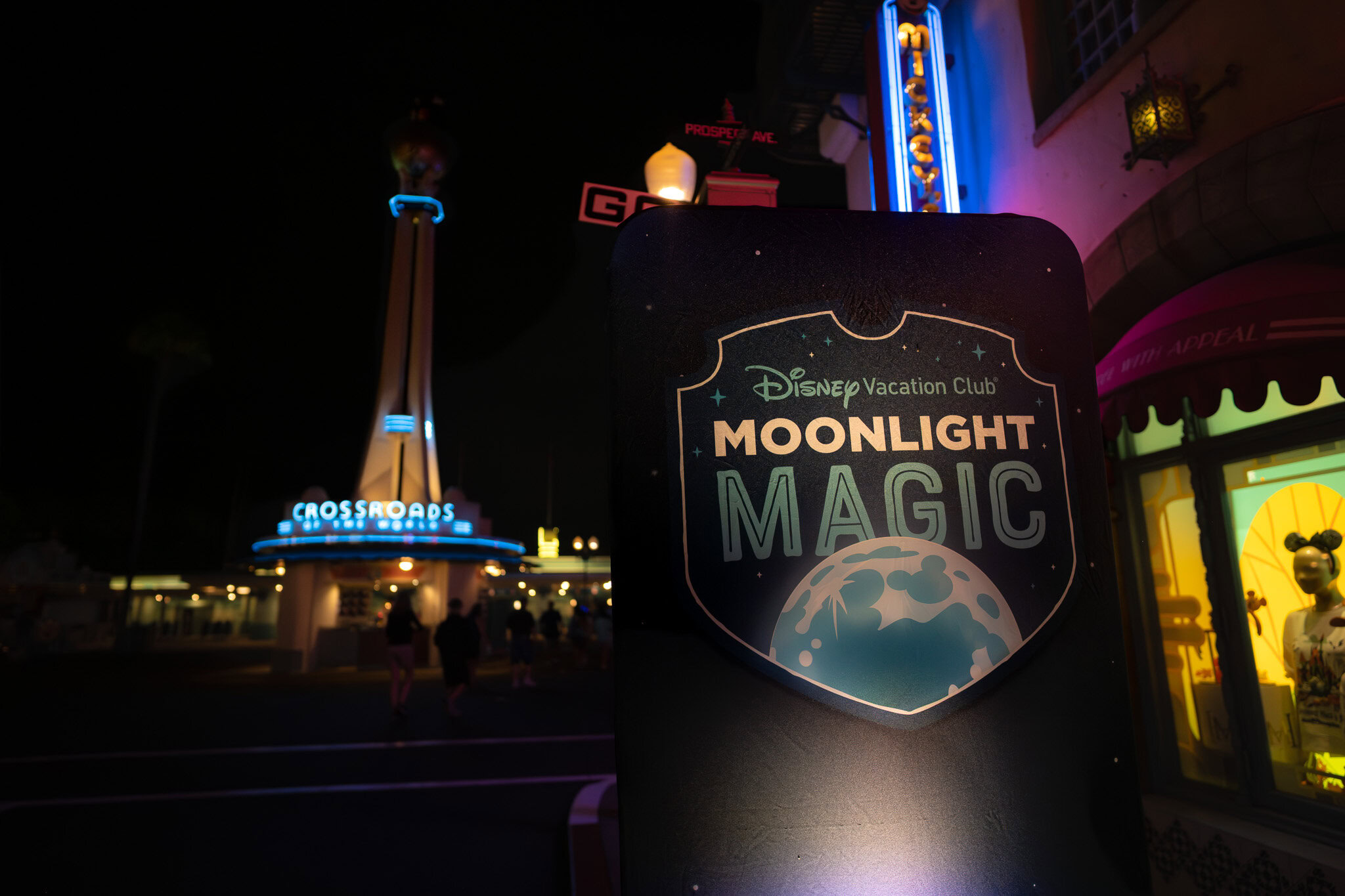 Disney Vacation Club Moonlight Magic sign near Crossroads at Hollywood Studios entrance