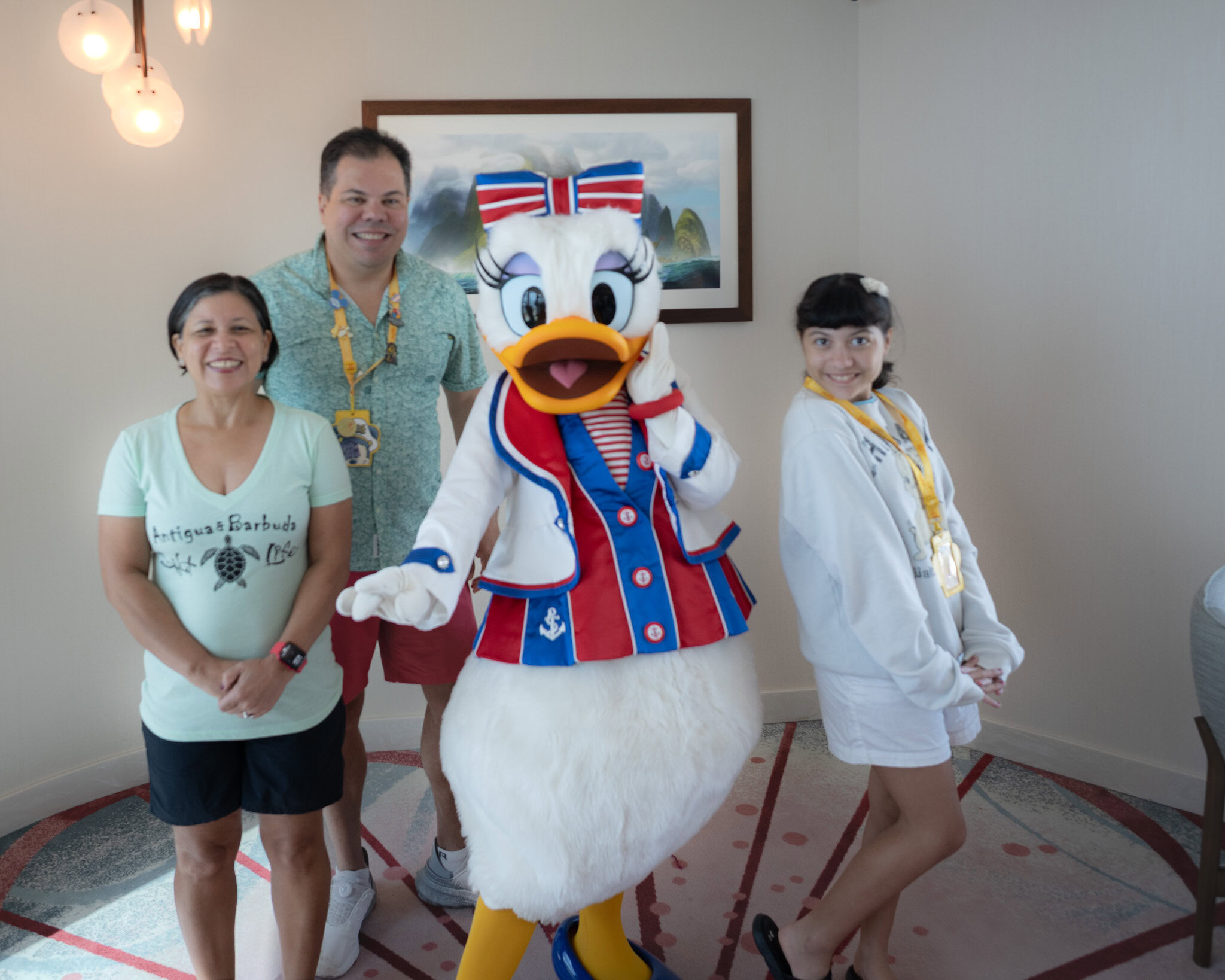 Daniela Lucy Raul with Daisy Duck Disney Magic concierge lounge meet and greet