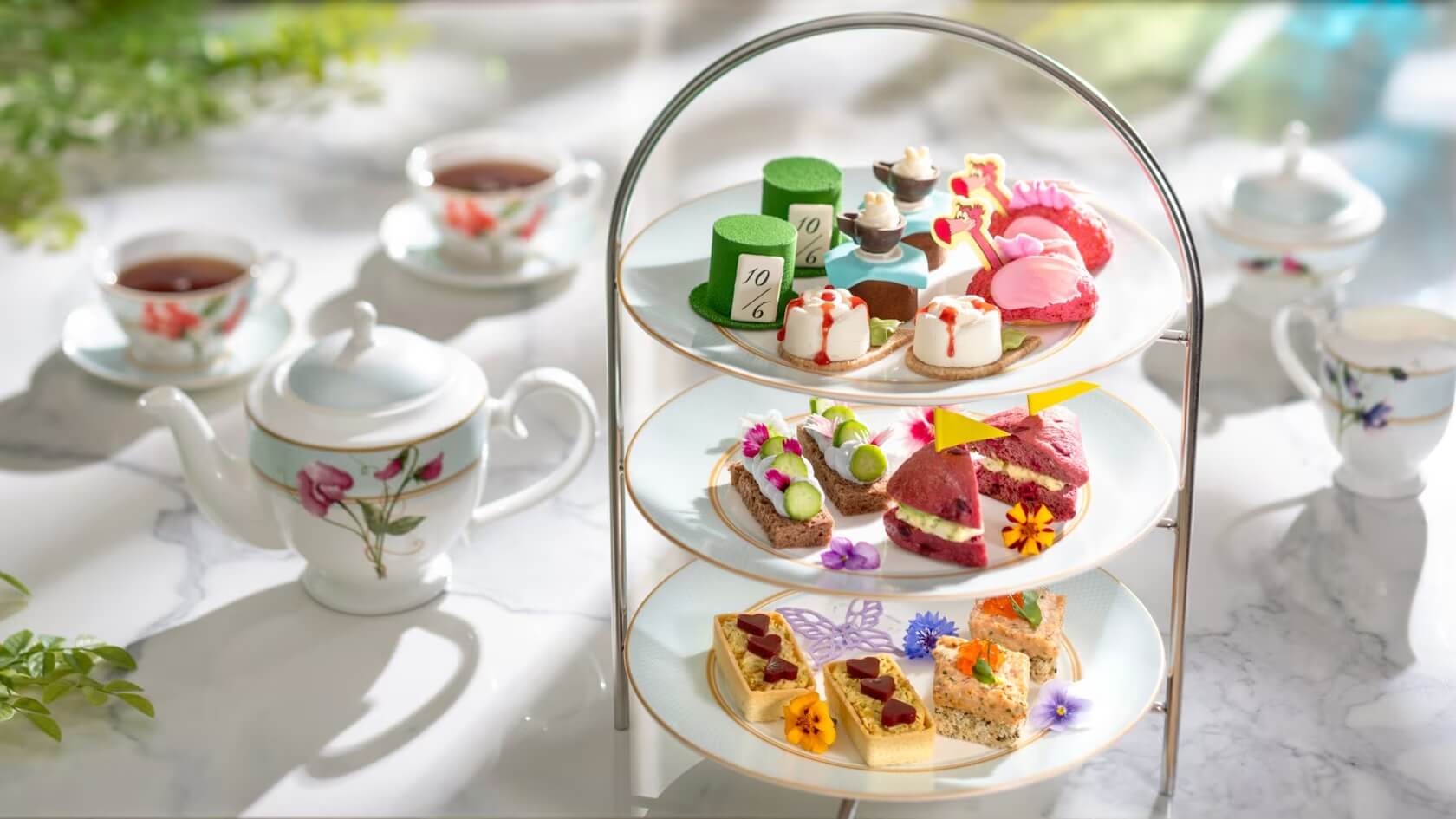 Adult afternoon tea tier and tea service at Disney’s Grand Floridian Resort
