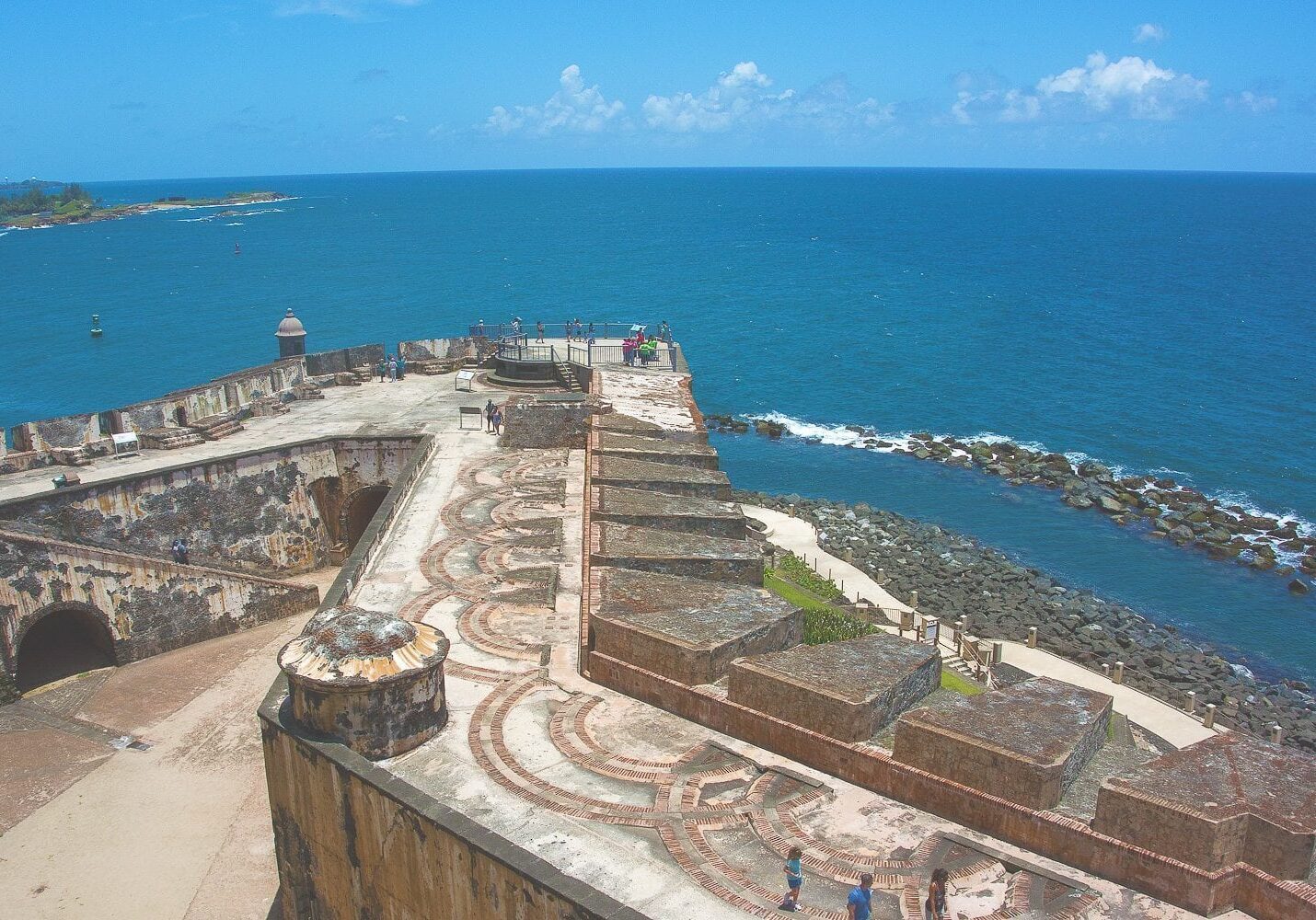 Panoramic view from Castillo San Felipe del Morro overlooking the Atlantic Ocean in Old San Juan, Puerto Rico, departure port for Southern Caribbean cruise.