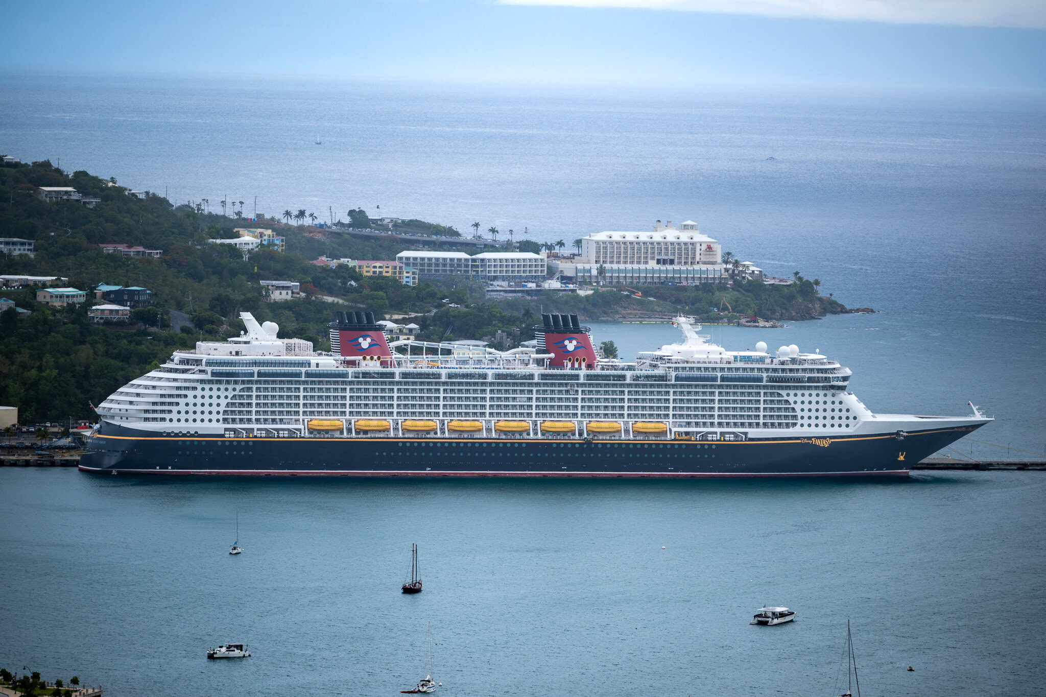 Disney Fantasy docked in St. Thomas, U.S. Virgin Islands, during a Disney Cruise Line excursion