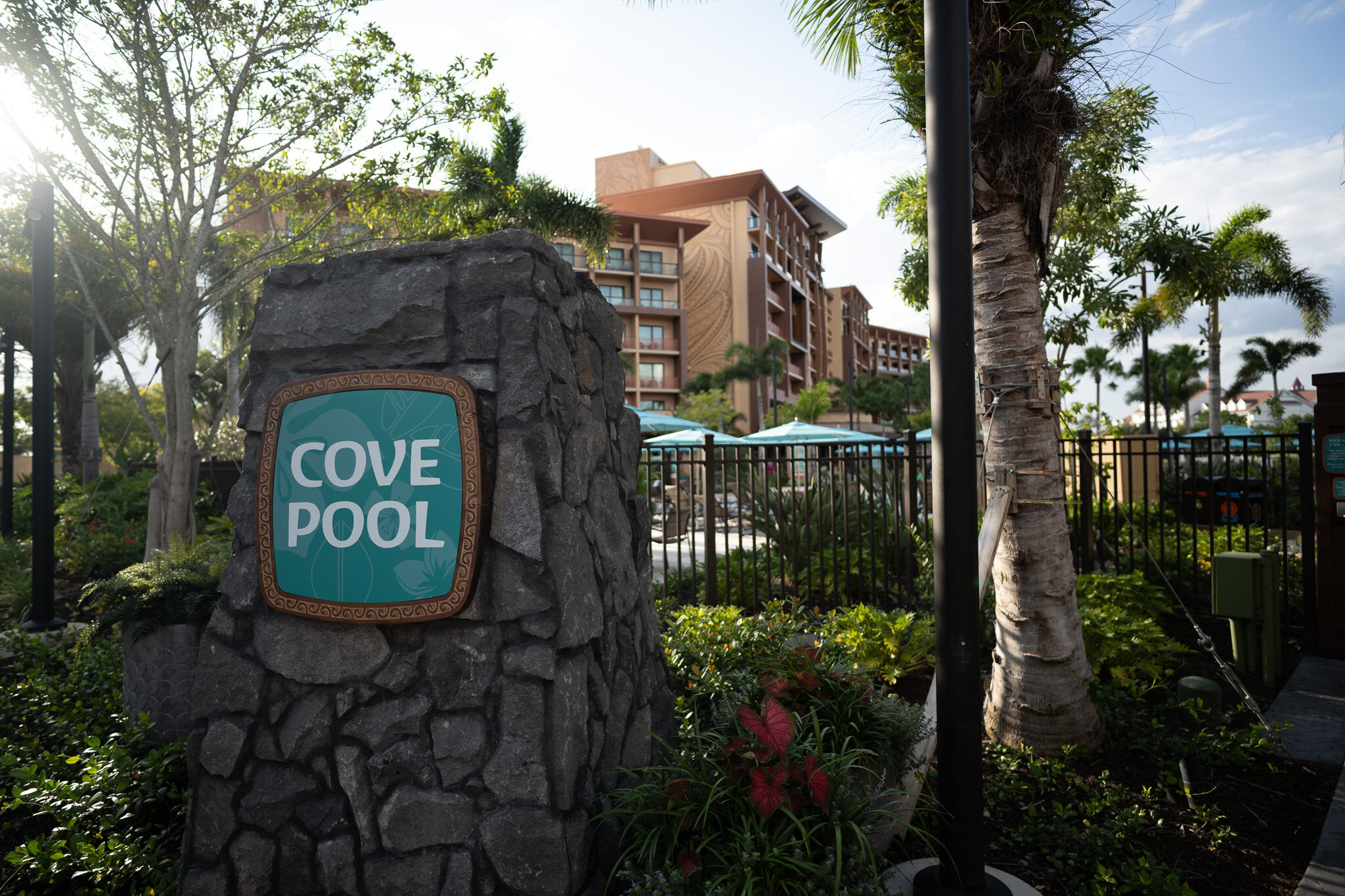 Cove Pool sign outside Disney&rsquo;s Polynesian Island Tower.