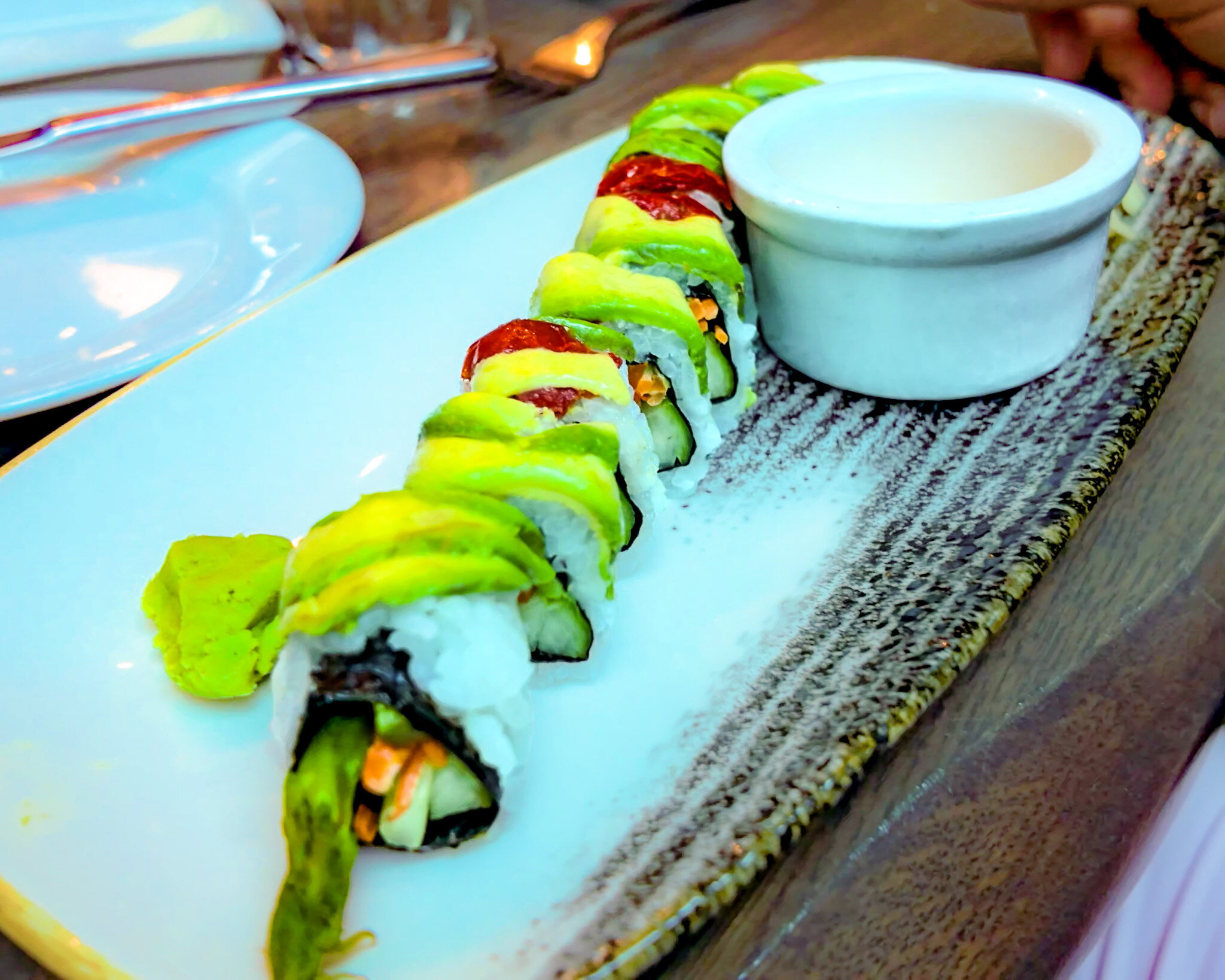 Vegetable sushi roll with avocado, cucumber, carrot, and asparagus at Kona Caf&eacute; in Disney&rsquo;s Polynesian Village Resort