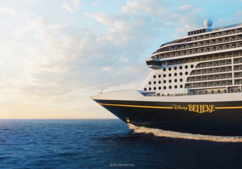 Disney Believe cruise ship sailing at sunrise artist rendering Disney Cruise Line