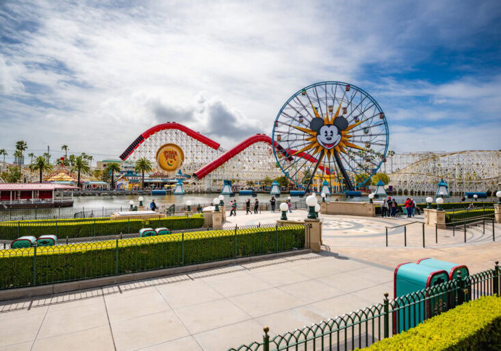 Pixar Pier with Incredicoaster and Pixar Pal-A-Round at Disney California Adventure.